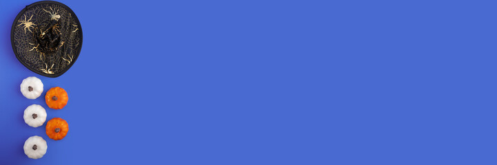 halloween banner, Halloween party objects, witch hat, halloween pumpkins,copy space