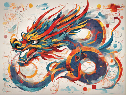 abstract painting of a japanese dragon with Generative AI. © CarlosTamsui