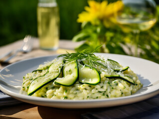 Vegetarian risotto with zucchini.