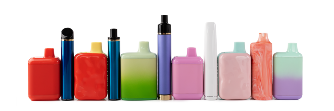 ecigarettes isolated, vape, a set of multicolored electronic cigarettes