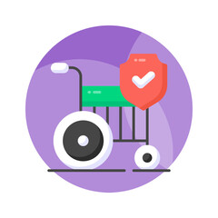 Wheelchair with safety shield, concept icon of disability insurance, disablement benefit
