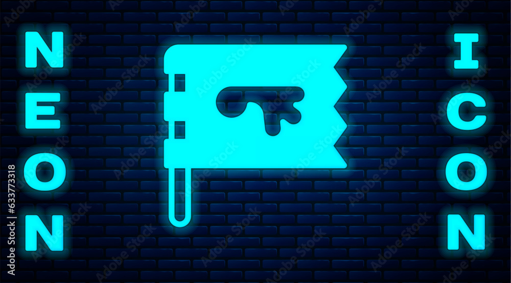 Wall mural glowing neon viking flag icon isolated on brick wall background. vector