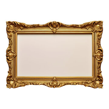 Close up photo of ornate antique wooden picture frame isolated on transparent background