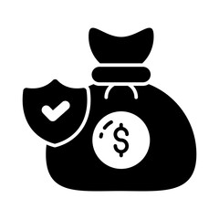 Money bag with safety shield, a concept of financial insurance icon in modern style