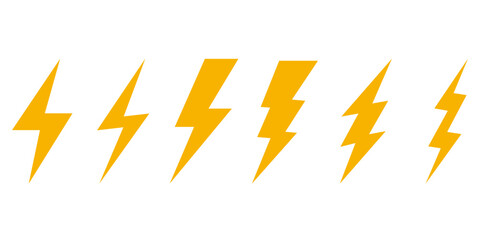 Lightning bolt flash thunder icon electric isolated vector. Lightning bolt icons set, Thunder icon, Electricity icon, Electric caution icon. - obrazy, fototapety, plakaty
