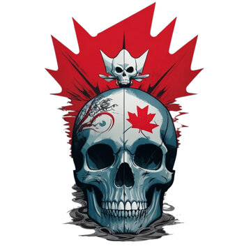Canada flag,hand drawn, face evil death skull In the center, t-shirt design - generative AI