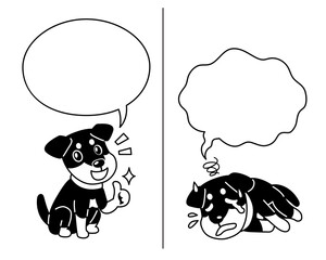 Vector cartoon character german hunting terrier dog expressing different emotions with speech bubbles for design.