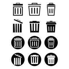 Trash bin. Vector isolated icons. Black vector trash dusbin sign icon isolated elements.