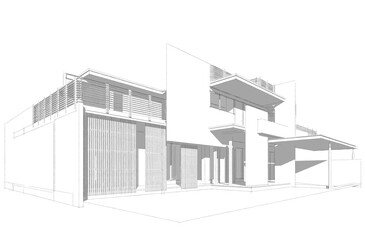 Modern house sketch 3d rendering