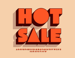Vector advertising Banner Hot Sale. Creative 3D Font. Modern Alphabet Letters, Numbers and Symbols