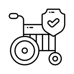 Wheelchair with safety shield, concept icon of disability insurance, disablement benefit