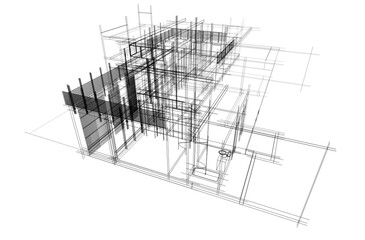 Fototapeta premium Modern house sketch 3d rendering