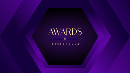 Purple golden royal awards graphics background. Elegant modern template with classy shine.