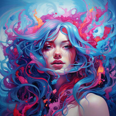 Obraz na płótnie Canvas Psychedelic dream about a fantasy girl.