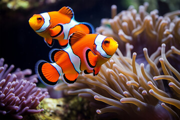 Naklejka na ściany i meble Ocellaris clownfish among the coral reef