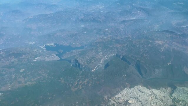 View from airplane flying over majestic Canyon del Sumidero in Mexico