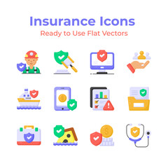 Get your hold on this eye catching insurance icons set, modern design style, easy to use and download