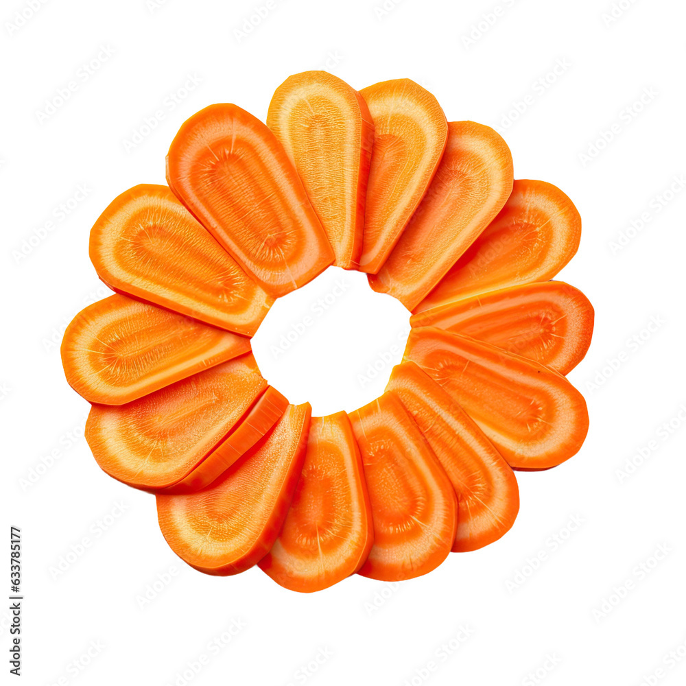 Sticker Carrot slices isolated on transparent background with copy space