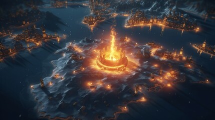a map of a fantasy world thunder fire water ice lighti.Generative AI