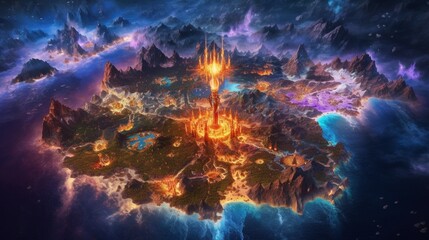 a map of a fantasy world thunder fire water ice lighti.Generative AI