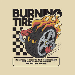 fire tire retro cartoon illustration