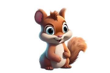cartoon character funny squirrel on a white isolated background. Generative AI illustration