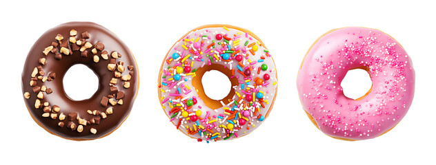 Donuts isolated on transparent background. PNG format	
