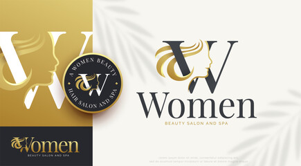 beauty salon letter w woman silhouette logo design