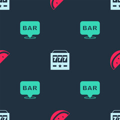 Set Casino slot machine with watermelon, Slot jackpot and Alcohol bar location on seamless pattern. Vector