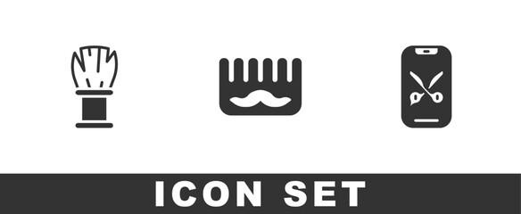 Set Shaving brush, Hairbrush and Barber online service or platform icon. Vector