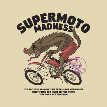hyena supermoto biker retro cartoon emblem