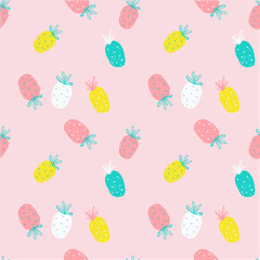 Cute seamless pattern hand drawn pineapple icon design