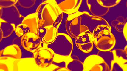 golden gauzy glass balls floating on pink bg - abstract 3D rendering