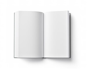 Blank opened book mockup, top view, isolated on white background. 