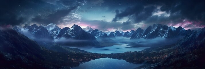 The milky rising in the night sky over the mountains, landscapes. - obrazy, fototapety, plakaty