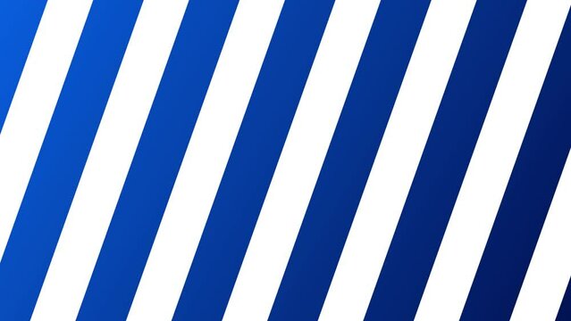 Seamless animated blue slanted stripes. Background with moving blue and white stripes. 4K resolution. Moving slanted blocks of blue and white colors.