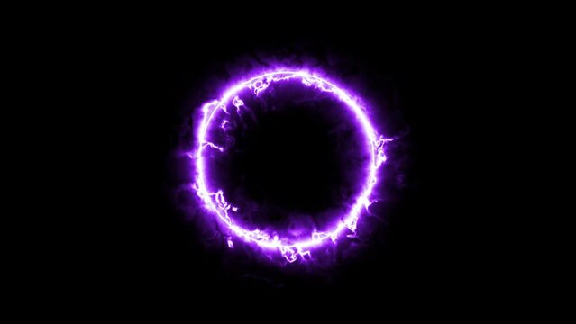 A violet energy portal on a black background. A glowing circle emitting energy. Animated intro screen.
