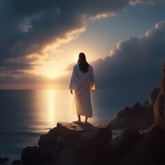 Jesus looking sea - calm and serene environment