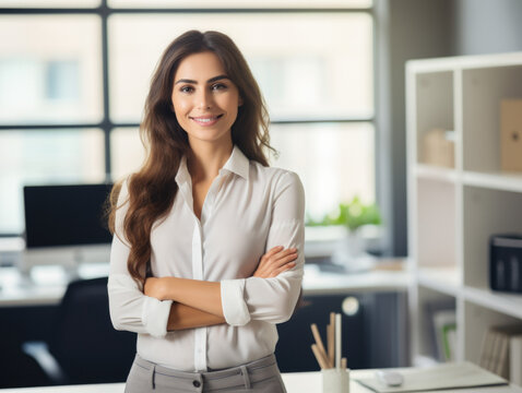 Confident young businesswoman standing in a modern office