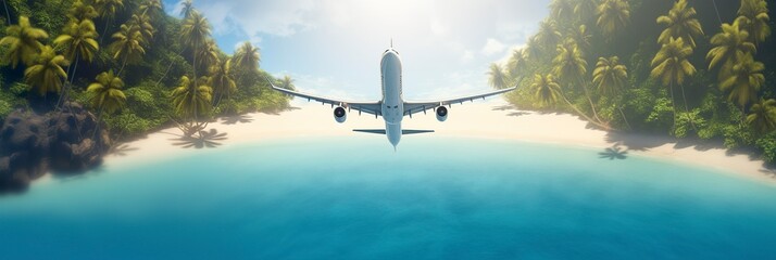 Concept of airplane travel. Generative AI - obrazy, fototapety, plakaty
