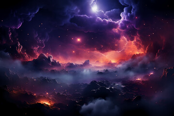 Fototapeta premium Deep space stars galaxy neon purple colors. AI generative