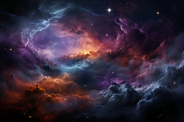 Deep space stars galaxy neon purple colors. AI generative