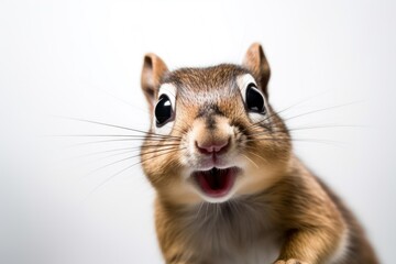 Happy surprised chipmunk with open mouth.