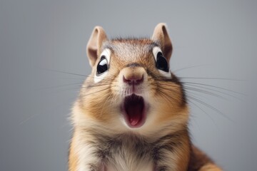 Happy surprised chipmunk with open mouth. - obrazy, fototapety, plakaty