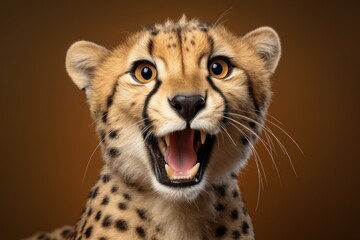 Fototapeta na wymiar Happy surprised cheetah with open mouth.