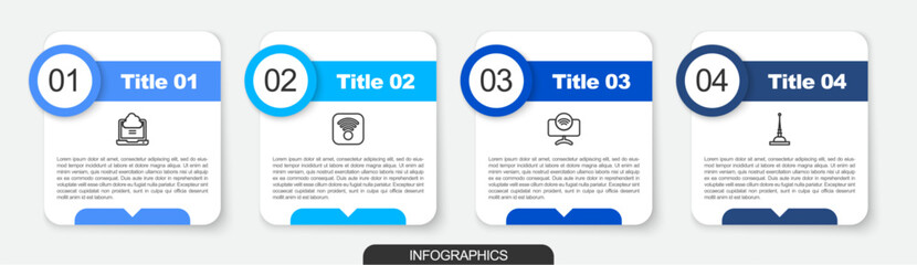 Set line Network cloud connection, Wi-Fi wireless internet, Smart Tv system and Antenna. Business infographic template. Vector