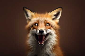 Happy surprised fox with open mouth.