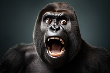 Surprised gorilla with open mouth. - obrazy, fototapety, plakaty