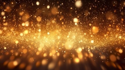 Obraz na płótnie Canvas Abstract luxury gold background with gold particles. glitter vintage lights background. Christmas Golden light shine particles bokeh on dark background. Gold foil texture. Holiday. AI Generative