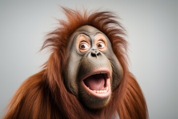 Happy surprised monkey orangutan with open mouth. - obrazy, fototapety, plakaty